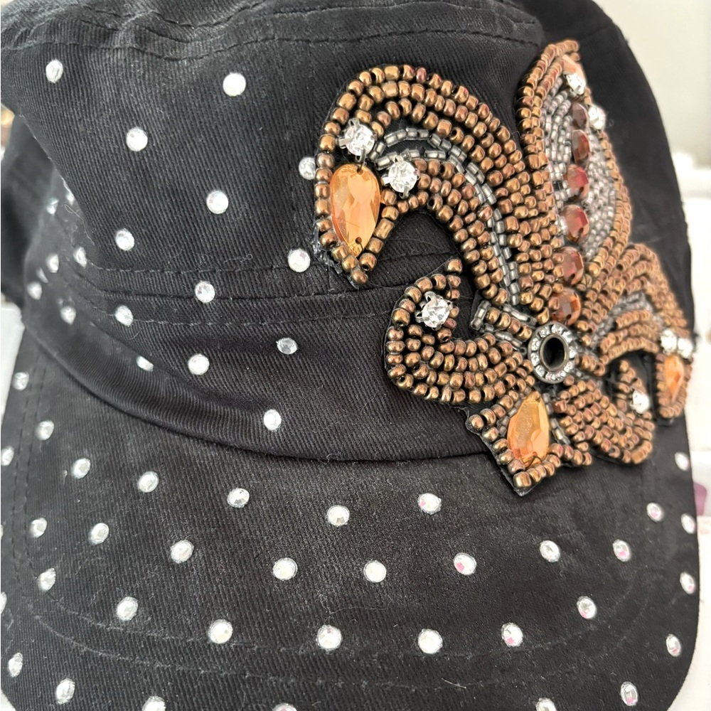 Angela & William Black Embellished Newsboy Cap